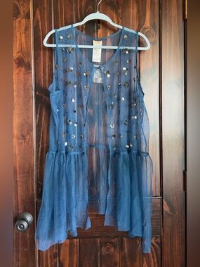Vintage Blue LOGO Lavish Tulle Vest Duster Embellished XXL